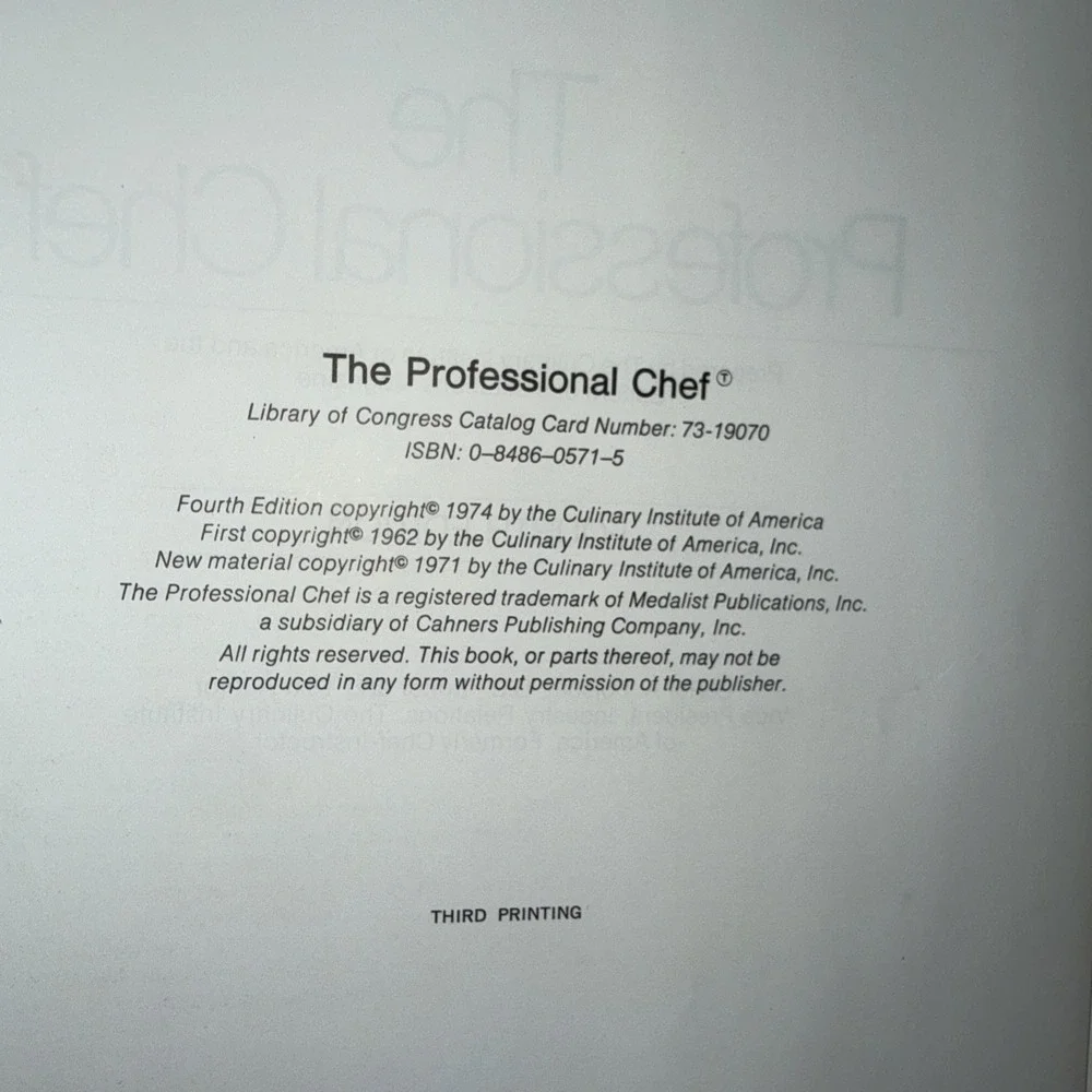The Professional Chef Culinary Institute Of America 4th Revised Edition